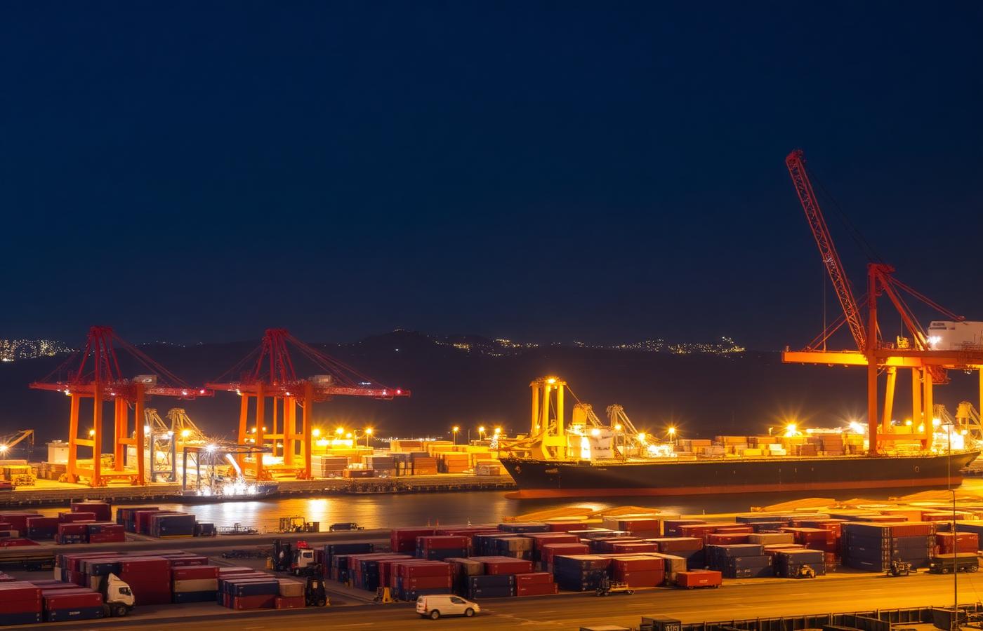 Global port terminal at dawn